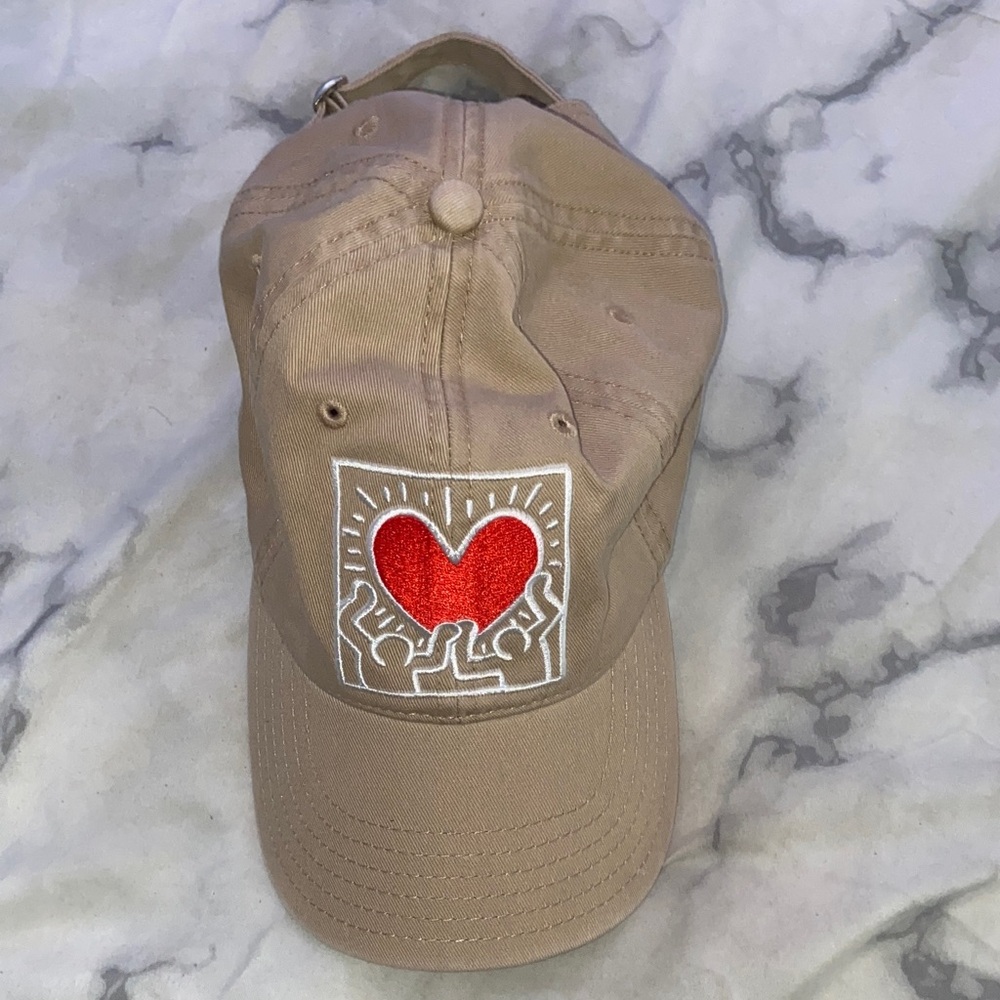 Keith Haring Tan Baseball Cap with Red Heart Patch